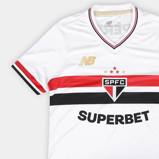 Camisa São Paulo I 25/26 Torcedor New Balance Feminina - Branco+Vermelho